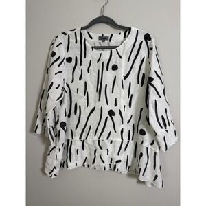 Shana Colorful Abstract Art Lagenlook‎ Top Sz L Beach Black White Lightweight